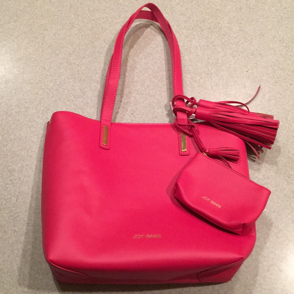 Pink Tote withhold hardware and MANY pockets